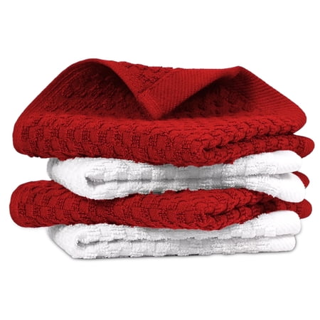 Infinitee Xclusives Premium Dish Cloth - Red [Pack of 4] 100% Cotton 13 x 13 Inches