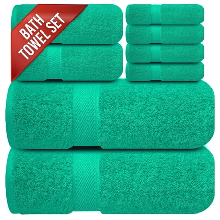 Infinitee Xclusives Premium Green Bath Towel Set - [Pack of 8] - 2 Bath, 2 Hand & 4 Washcloths