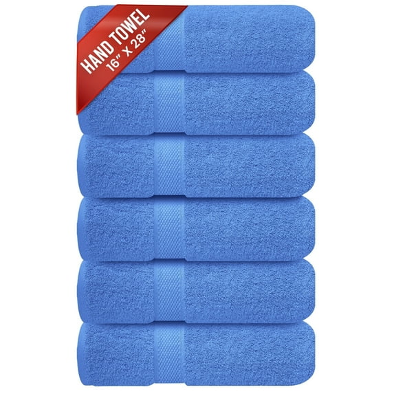 Infinitee Xclusives Premium Hand Towels - 100% Cotton - Blue | 16x28 inches | Pack of 6