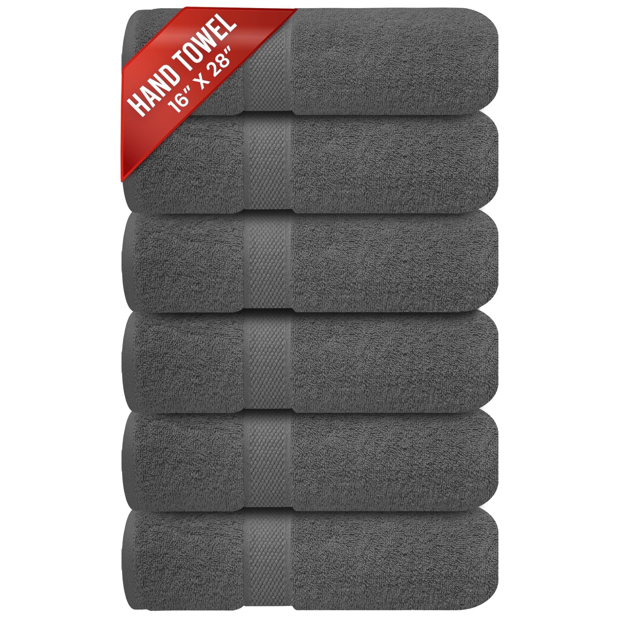 Infinitee Xclusives Premium Hand Towels - 100% Cotton - Dark Gray | 16x28 inches | Pack of 6
