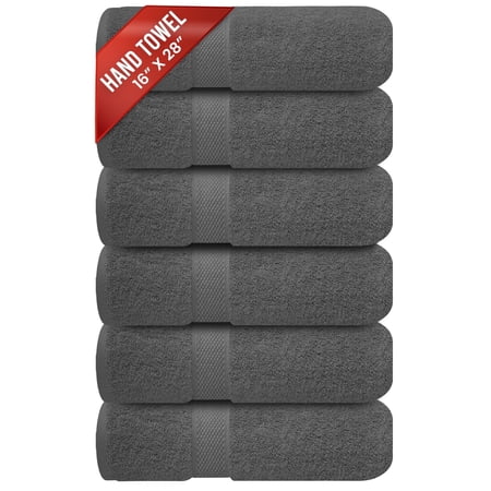 Infinitee Xclusives Premium Hand Towels - 100% Cotton - Dark Gray | 16x28 inches | Pack of 6