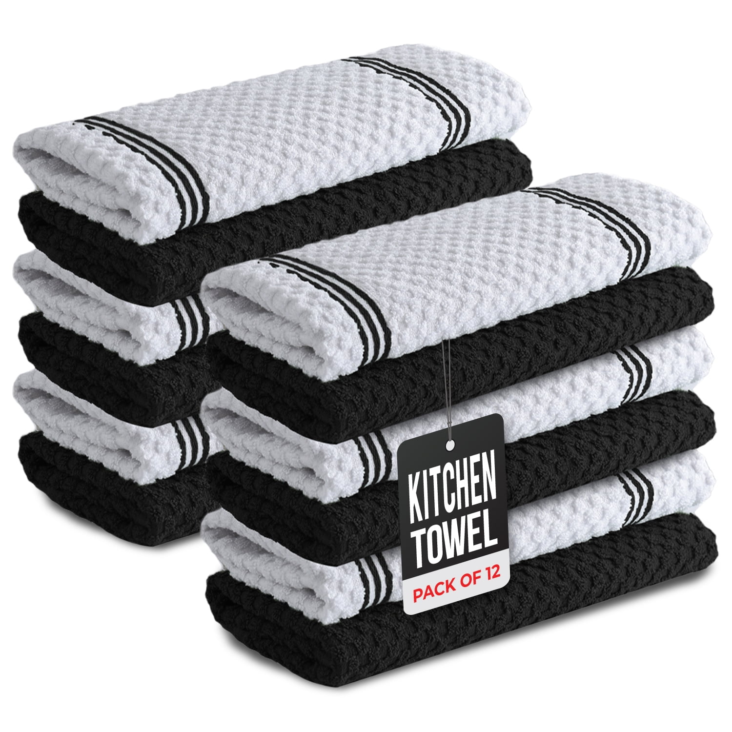 Infinitee Xclusives Black Kitchen Towel Pack of 12 100 Cotton