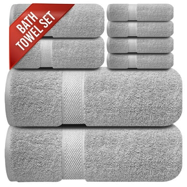 Infinitee Xclusives Premium Light Grey Bath Towel Set - [Pack of 8] - 2 Bath, 2 Hand & 4 Washcloths