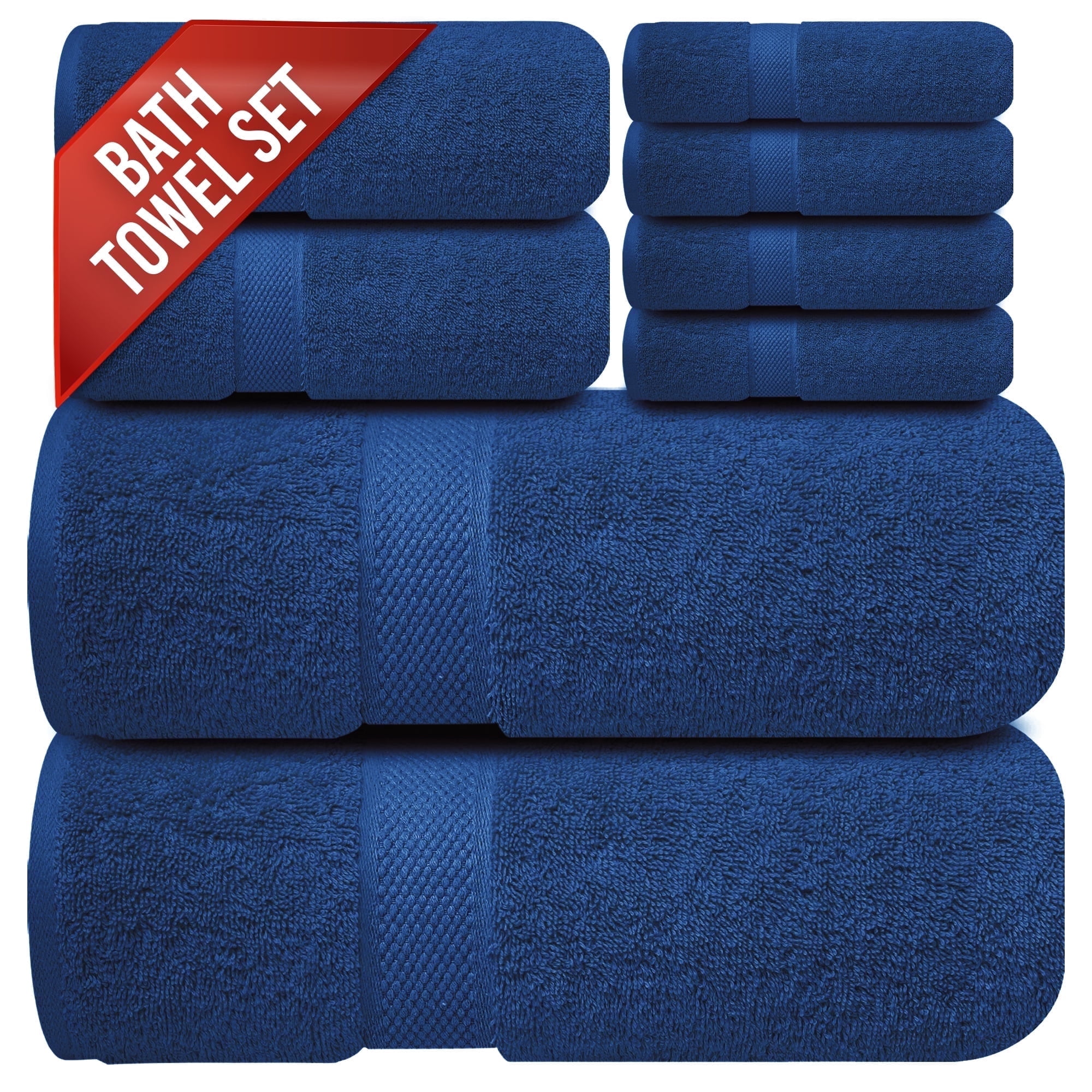 Infinitee Xclusives Premium Navy blue Bath Towel Set - [Pack of 8] - 2 Bath, 2 Hand & 4 Washcloths
