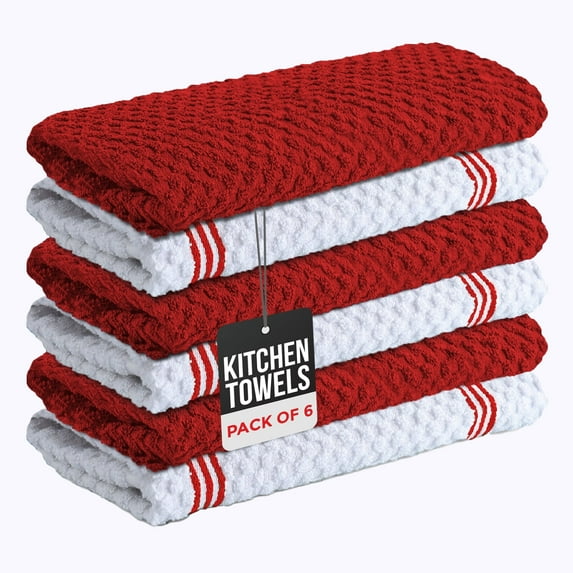 Infinitee Xclusives Red Kitchen Towel Pack of 6 - 100% Cotton - 15x25 inches.