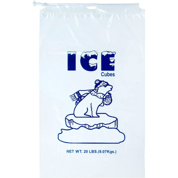 Infinitepack 20 lbs Plastic Ice Bag(250 Pcs) with Drawstring with 50 Micron, Heavy Duty & Reusable