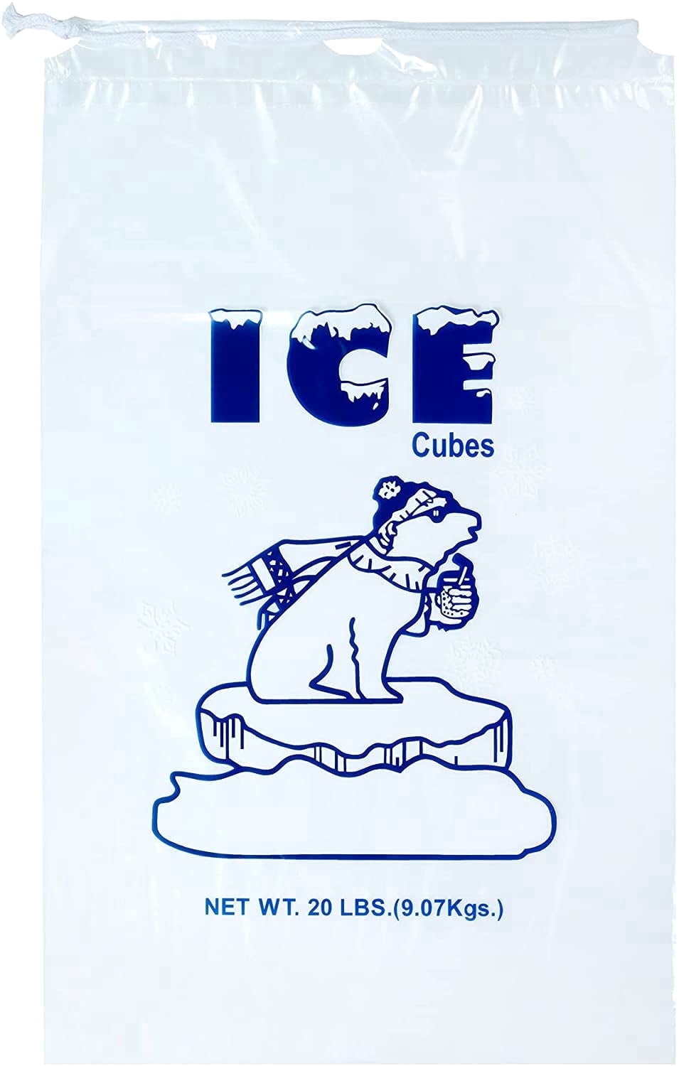 Infinitepack 20 lbs Plastic Ice Bag(250 Pcs) with Drawstring with 50 Micron, Heavy Duty & Reusable