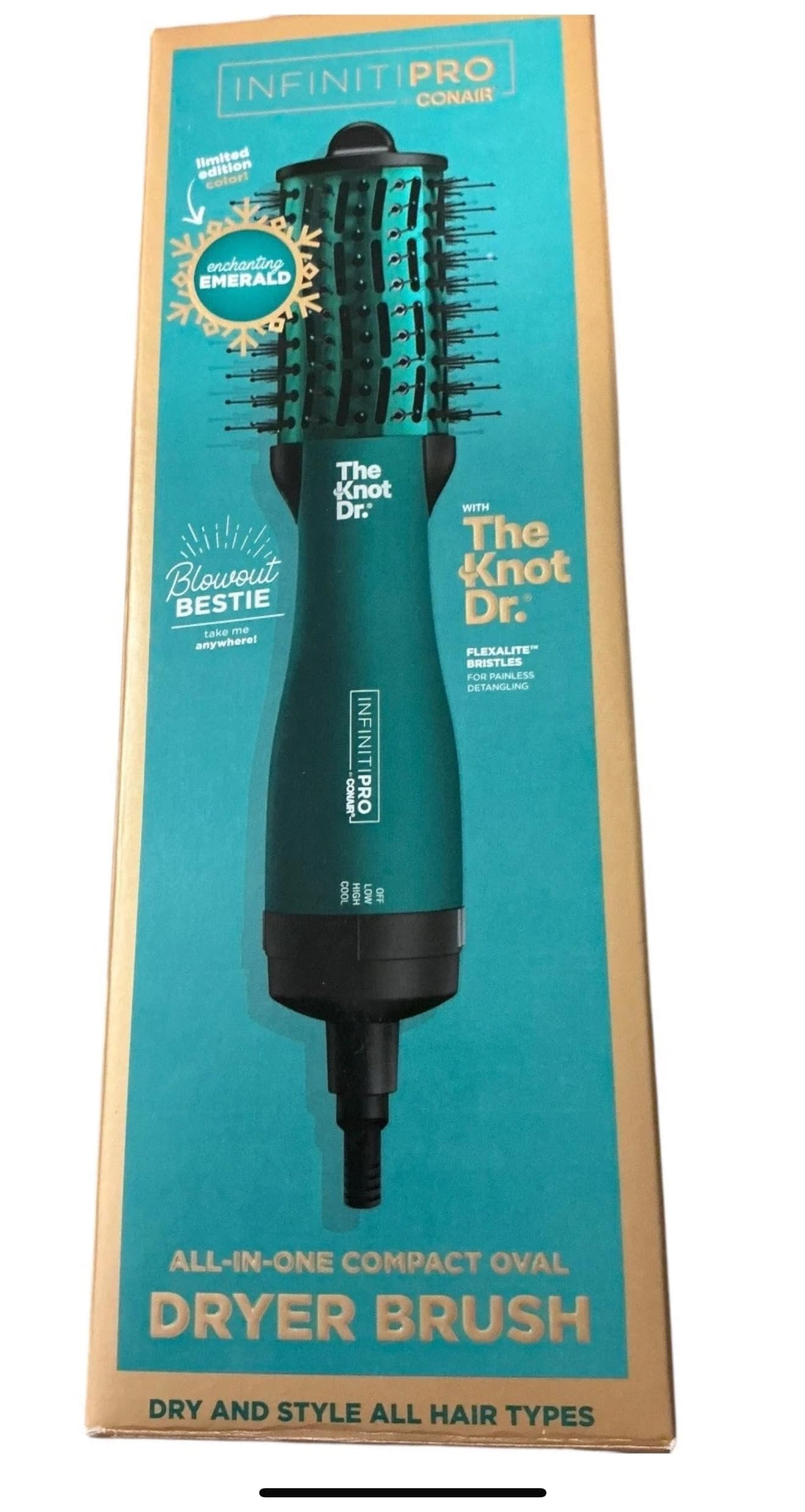 Infiniti Pro by Conair The Knot Dr, All-in-One Compact Oval Hair Dryer Brush, Limited Edition Emerald, 700W