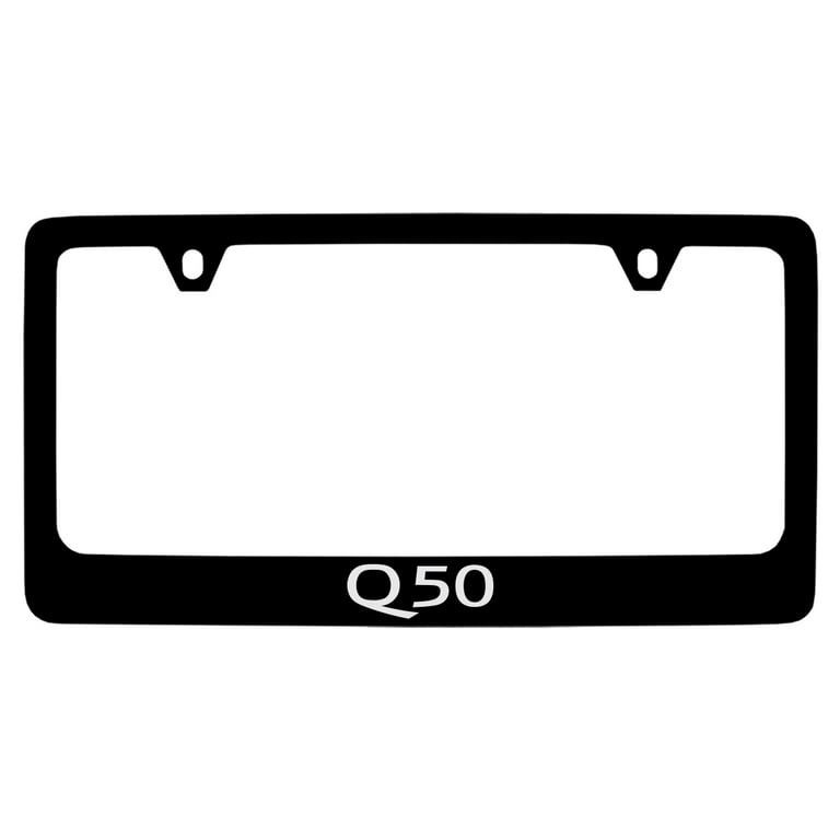Infiniti Q50 wordmark black coated metal license plate frame holder