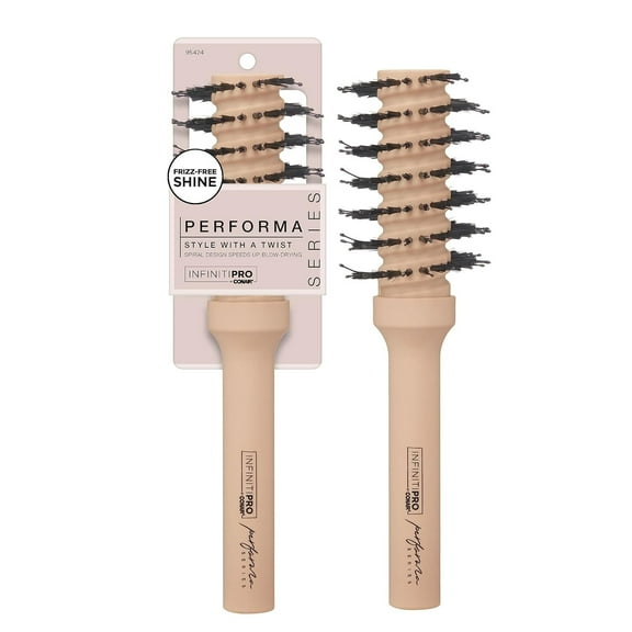 InfinitiPro by Conair Hairbrush, Porcupine Spiral Round Brush for Blow-Drying and Styling, Designed for Optimal Airflow, Performa Series in Toasted Almond, Pack of 1