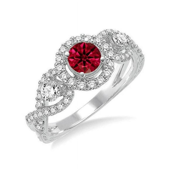 Infinity 1.50 Carat Round cut Ruby and Diamond Halo Engagement Ring in 14k White Gold affordable ruby & diamond engagement ring