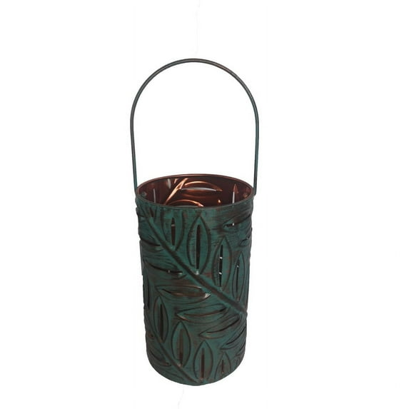 Infinity 10 in. Metal Leaves Hanging Lantern Green Patina