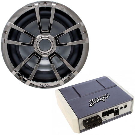 Infinity 10MBLCR 10" OEM Replacement 250W Marine LED Subwoofer - Chrome, with Stinger SPX350X2 350W Amplifier