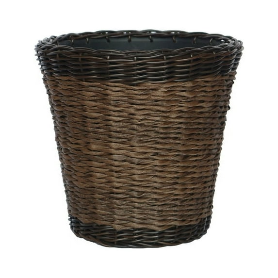Infinity 14" Round Brown Plastic Woven Wicker Planter