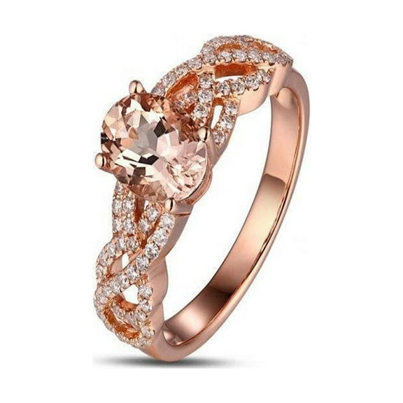 Infinity 2.50 Carat oval cut Morganite and Diamond Engagement Ring in 14k Rose Gold morganite & diamond engagement ring