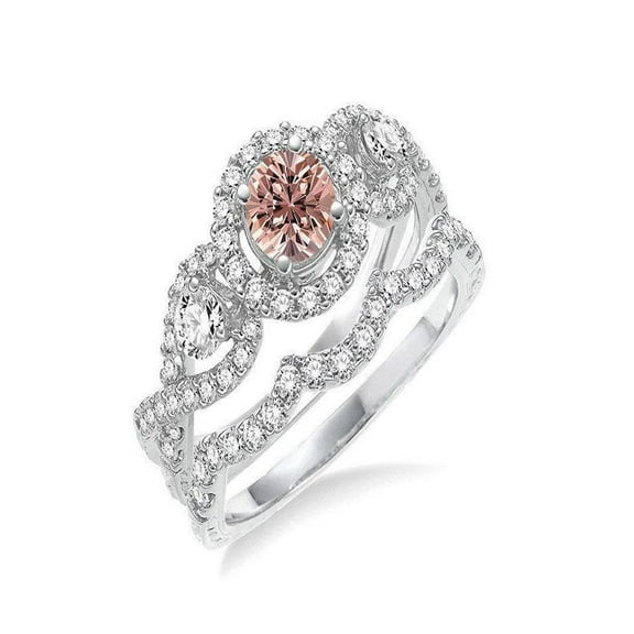 Infinity 2 Carat Round cut Morganite and Diamond Wedding Set in 14k White Gold affordable morganite and diamond engagement ring