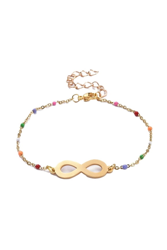Infinity 201 Stainless Steel Braceletes Enamel Lobster Infinity Gold 7.6" Z131