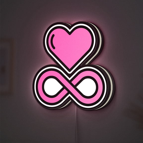 Infinity 3D Novelty Light Box, Custom Text Option, Love and Heart Wall Art, Romantic Decor Symbolizing Eternal Bond (Width 12 inch, 30cm)