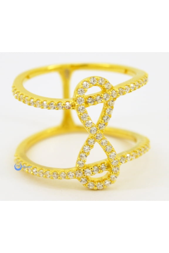 Infinity "8" Ring Double Fashion Ring Pave Signity CZ Rhodium over Sterling Silver (SIZE: 6)