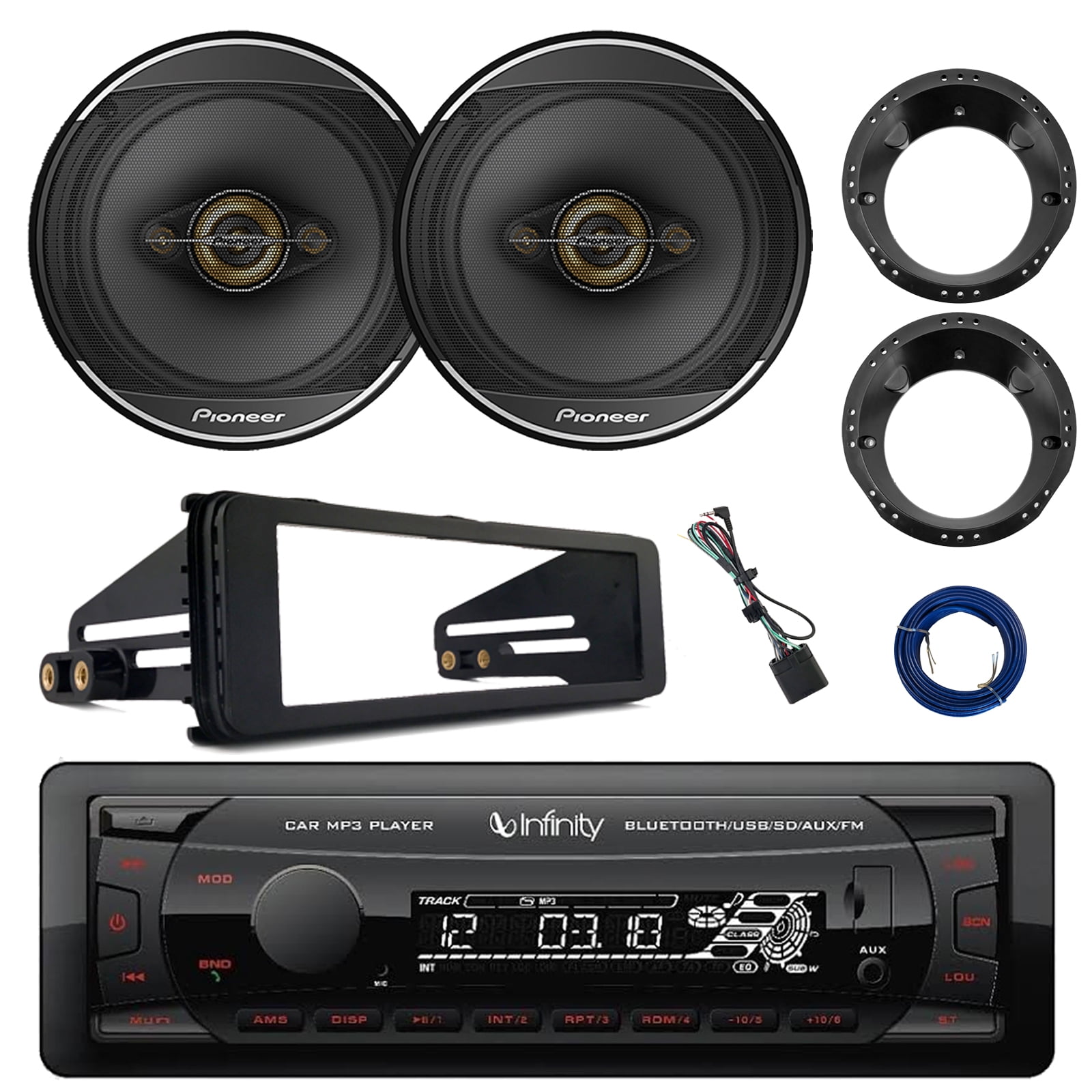 Infinity Alpha 100 Single DIN Bluetooth USB/AUX FM Radio MP3 Player ...