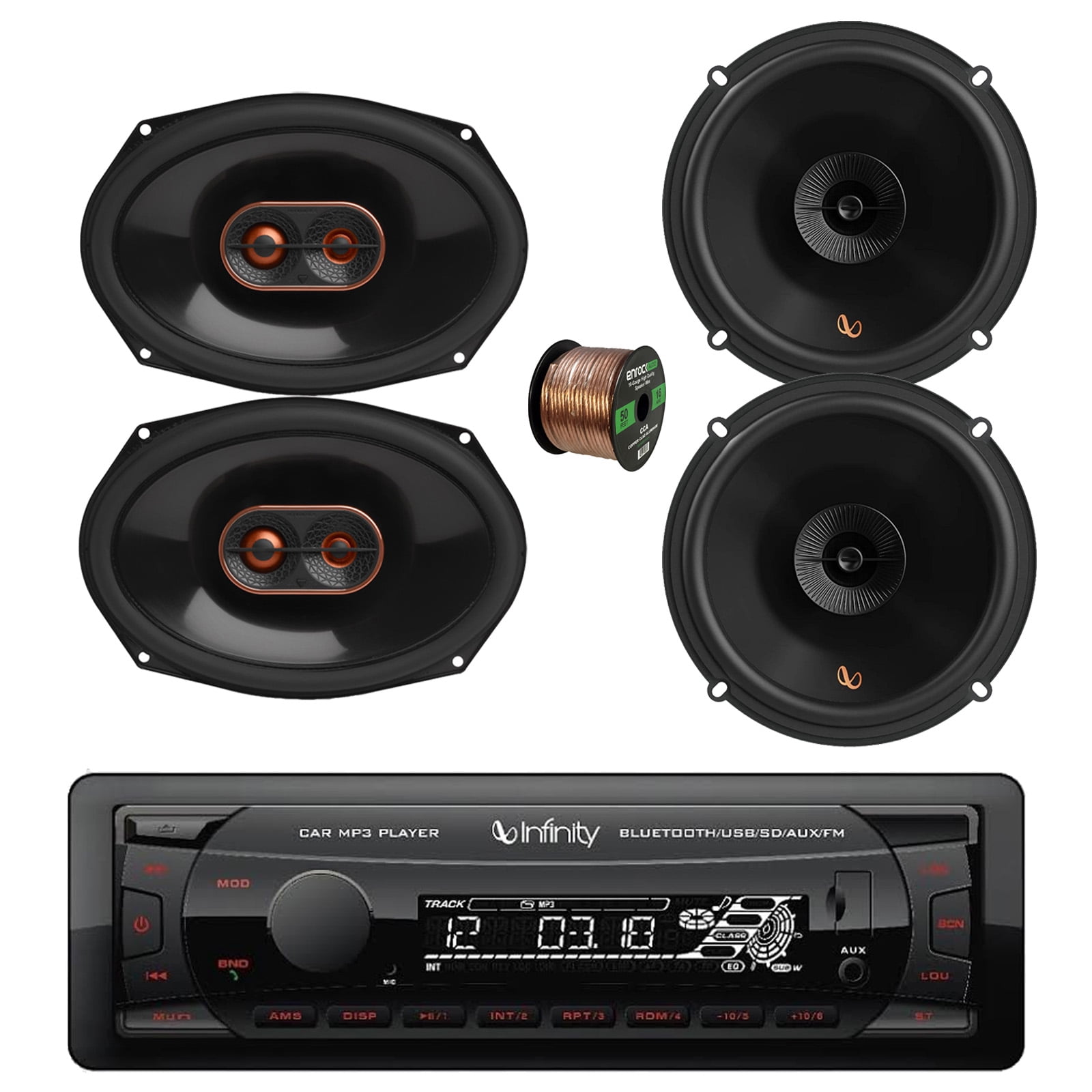 Infinity Alpha 100 Single DIN Bluetooth USB/AUX SD FM Radio MP3 ...
