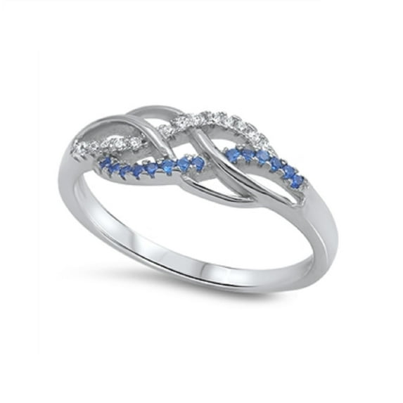 Infinity And Byond Blue Simulated Sapphire Cubic Zirconia Ring Sterling Silver 925
