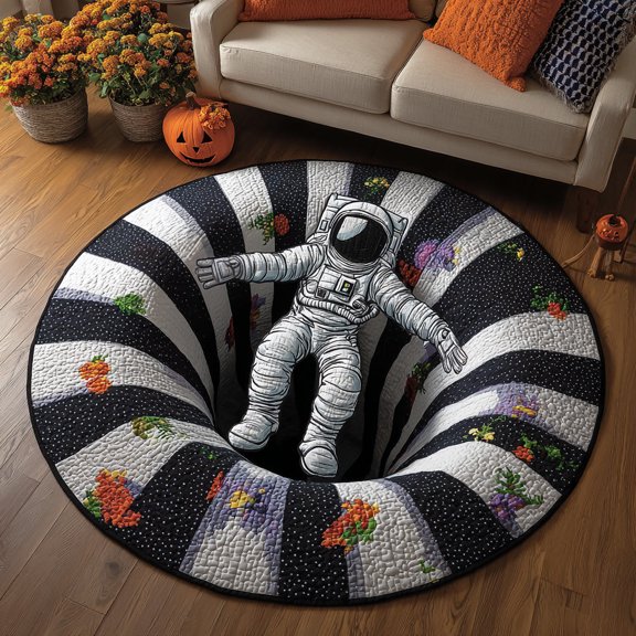 Infinity Astronaut Orbit Quilted Round Mat, 3D Optical Illusion Space Rug, Astronaut Orbit Floor Mat, Space Lover Gift, Indoor Outdoor Area Rug
