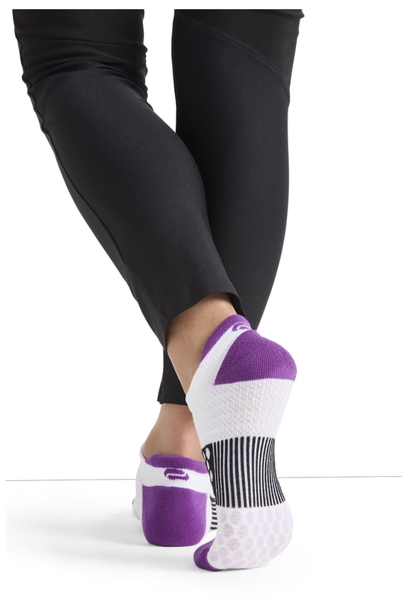 Infinity Athletic Ankle High Socks With Cushioned Heel Tab and Moisture Wicking Technology - HUSTLE, Small/Medium, Purple/Black/White