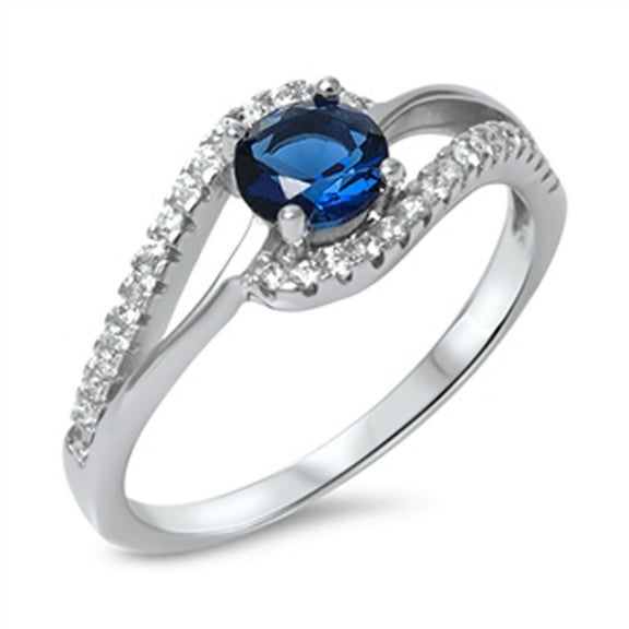 Infinity Band Blue Simulated Sapphire Solitaire Ring 925 Sterling Silver CZ Female Size 5