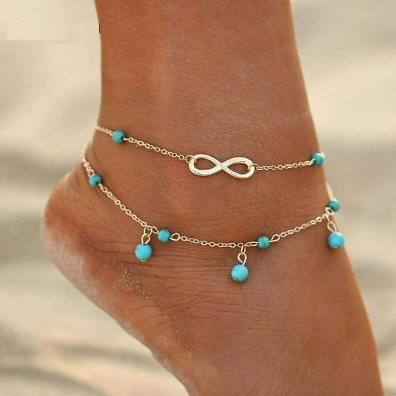 Infinity Beads Double Ankle Bracelet In Silver or Gold