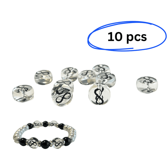 Infinity Beads, Round Glass Beads 10mm, Craft DIY Jewelry Supplies, Gift for Beaders, 10 pcs, Black