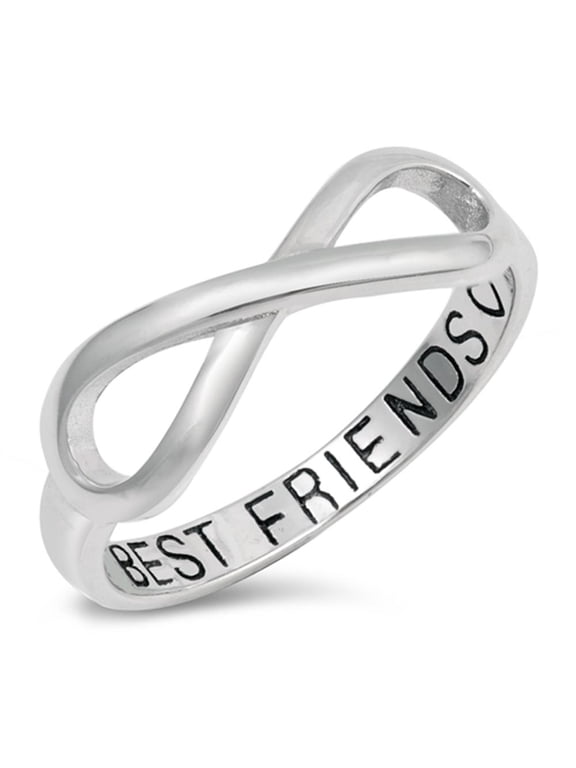 Infinity Best Friends Heart Ring .925 Sterling Silver Friendship Band Jewelry Female Male Size 7