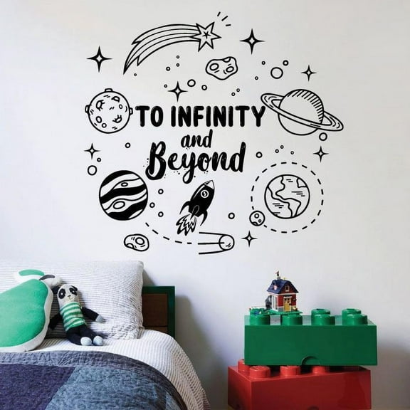To Infinity And Beyond Buzz Lightyear Toy Story Movie Character Disney Quote Planets Wall Decal For Kids Room Nursery Room Bedroom Wall Sticker Decoration Boys Girls Room Wall Design Size (40x40 inch)