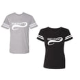thumbnail image 1 of To Infinity And Beyond Unisex Couple Matching Cotton Jersey style T-Shirt Contrasting stripes on sleeves (Men Heather / Women Black) (Men XXL / Women XL), 1 of 3