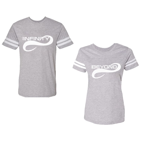 To Infinity And Beyond Unisex Couple Matching Cotton Jersey style T-Shirt Contrasting stripes on sleeves (Men Heather / Women Heather) (Men XXL / Women L)