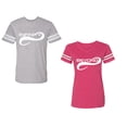 thumbnail image 1 of To Infinity And Beyond Unisex Couple Matching Cotton Jersey style T-Shirt Contrasting stripes on sleeves (Men Heather / Women Pink) (Men XL / Women S), 1 of 3