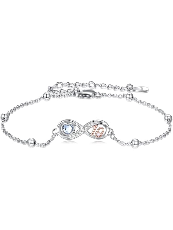 Infinity Birthday Bracelets for Women 925 Sterling Silver 16th 18th 21st 30th 40th 50th 60th Heart Crystal Bracelet Birthday Christmas Jewelry Gifts