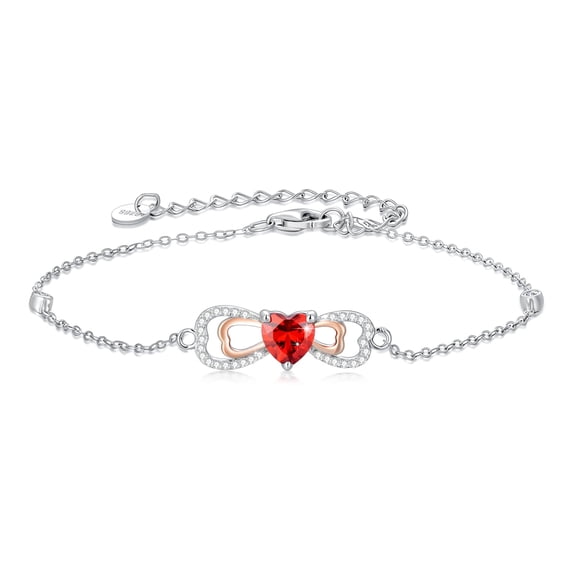 Infinity Birthstone Bracelet for Women 925 Sterling Silver Adjustable January Garnet Charm Bracelet Inspirational Jewelry Gift for Mom, Wife, Daughter Christmas, Birthday Present 7"+2" Extend
