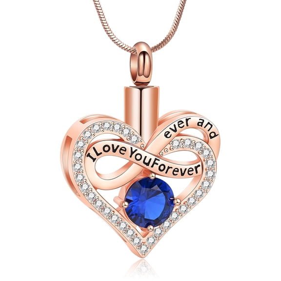 Infinity Simulated Birthstone Cremation Urn Necklace for Ashes Heart Ash Necklace for Women Memorial Cremation Jewelry Ash Holder