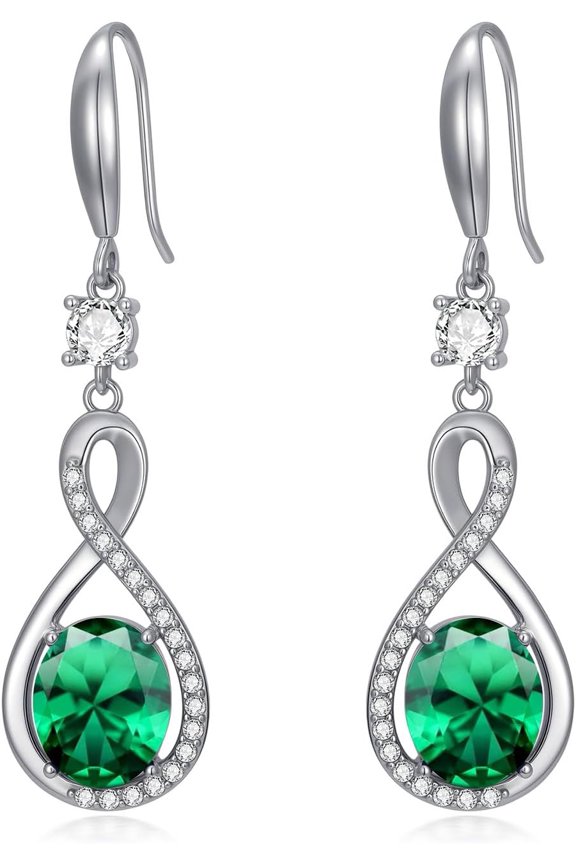 Infinity Birthstone Dangle Drop Earrings S925 Sterling Silver Oval Gemstone Birthstone Dangling Earrings Jewelry Gift for Women
