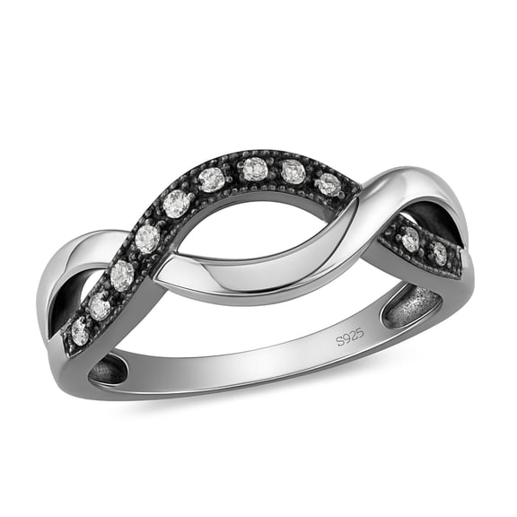 Infinity Black Sterling Silver Statement Ring for Women with Clear Cubic Zirconia by the Ginger Lyne Collection