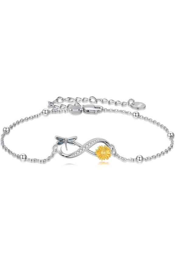 Infinity Bracelet 925 Sterling Silver Butterfly Dragonfly Bee Hummingbird Bracelet Sunflower Jewelry Mother Day Birthday Gift for Women Mom