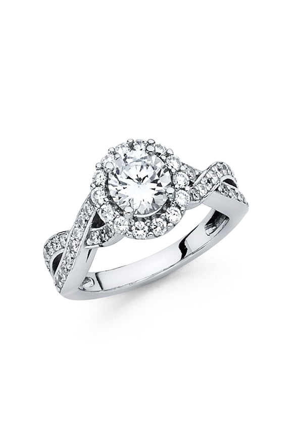 Infinity CZ Halo Engagement Ring 14k White Gold Anniversary Round Solitaire CZ Band Side Stones Size 8