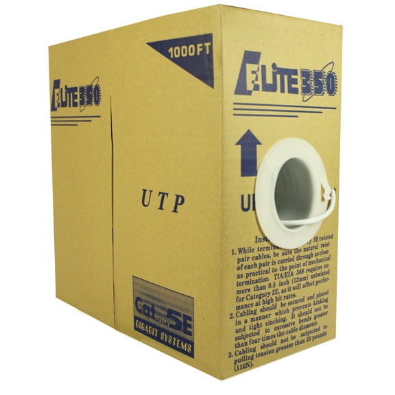 Infinity Cable CAT5E Solid CMR 100% Pure Copper, Bulk Cable 1000ft. Pull Box, White