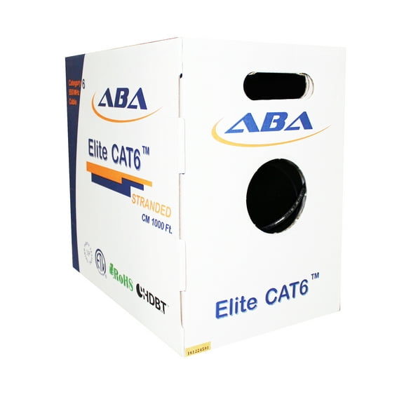 Infinity Cable CAT6 550MHz 24AWG Stranded CM 100% Bare Copper, Bulk Cable 1000ft, Kink-free (Reelex II) Pull Box, Black