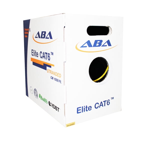Infinity Cable CAT6 550MHz 24AWG Stranded CM 100% Bare Copper, Bulk Cable 1000ft, Kink-free (Reelex II) Pull Box, Yellow