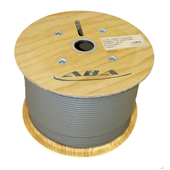 Infinity Cable CAT6 CMR Rated Shielded Solid FTP 100% Pure Copper, 1000ft. Bulk Cable Reel, Gray