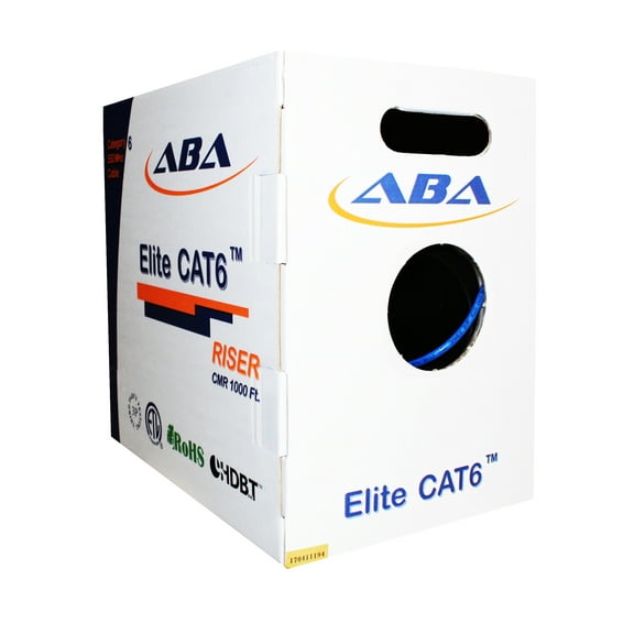 infinity cable cat6 cmr riser 23awg utp, 1000ft, 550mhz solid, 100% bare copper, ul certified, easy to pull (reelex ii) box, ethernet cable, blue