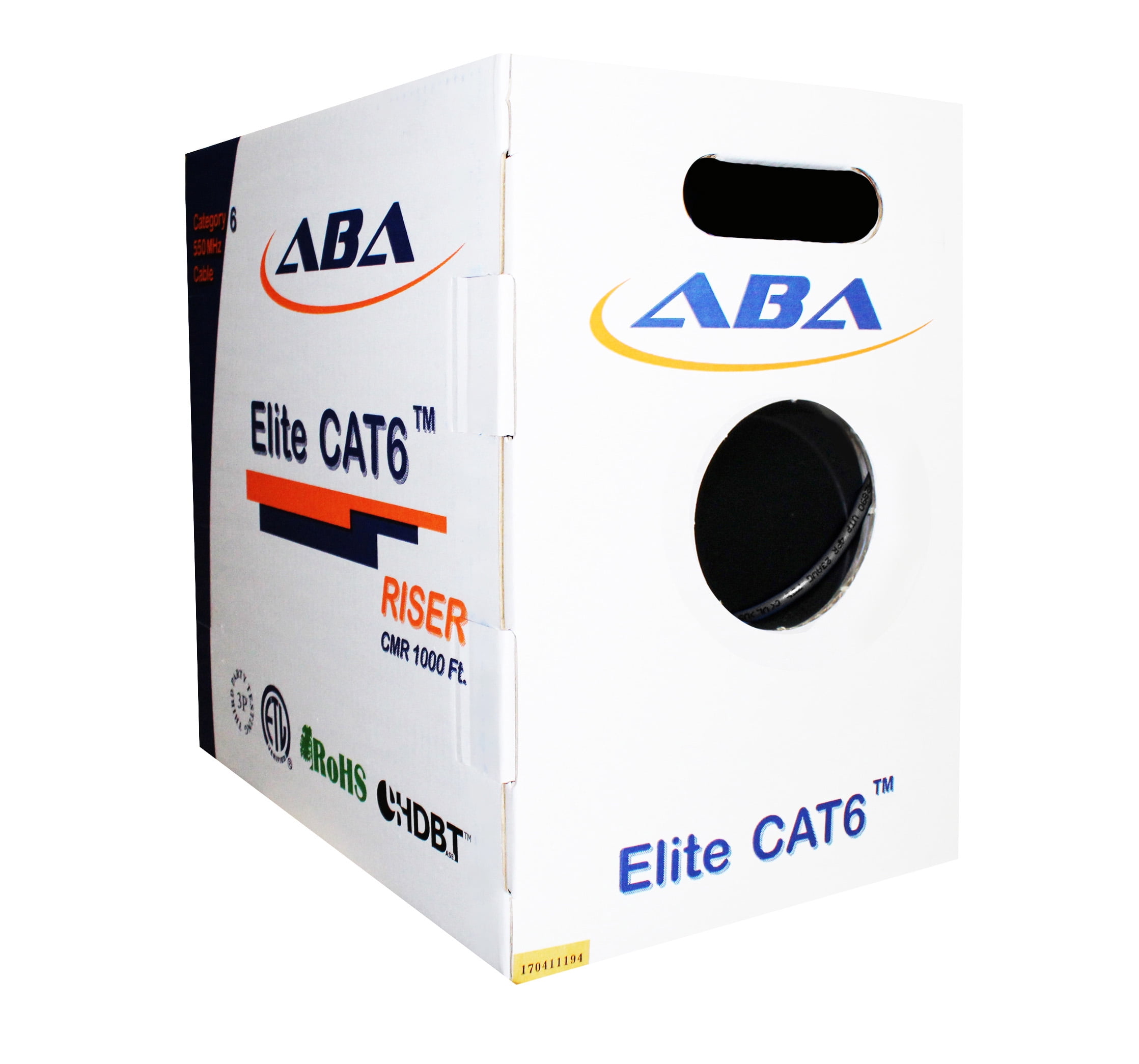 Infinity Cable CAT6 CMR Riser 23AWG UTP, 1000 Feet, 550MHz Solid, 100% Bare Copper, UL Certified, Easy to Pull (Reelex II) Box, Ethernet Cable, Black