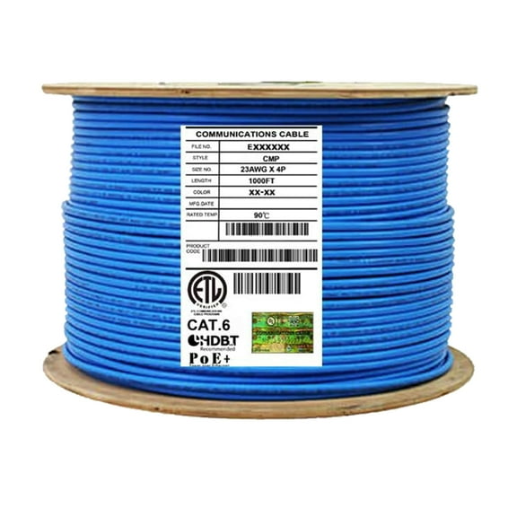 Infinity Cable CAT6 Shielded Solid Plenum FTP 100% Pure Copper, 1000Ft. Bulk Cable Reel, Blue